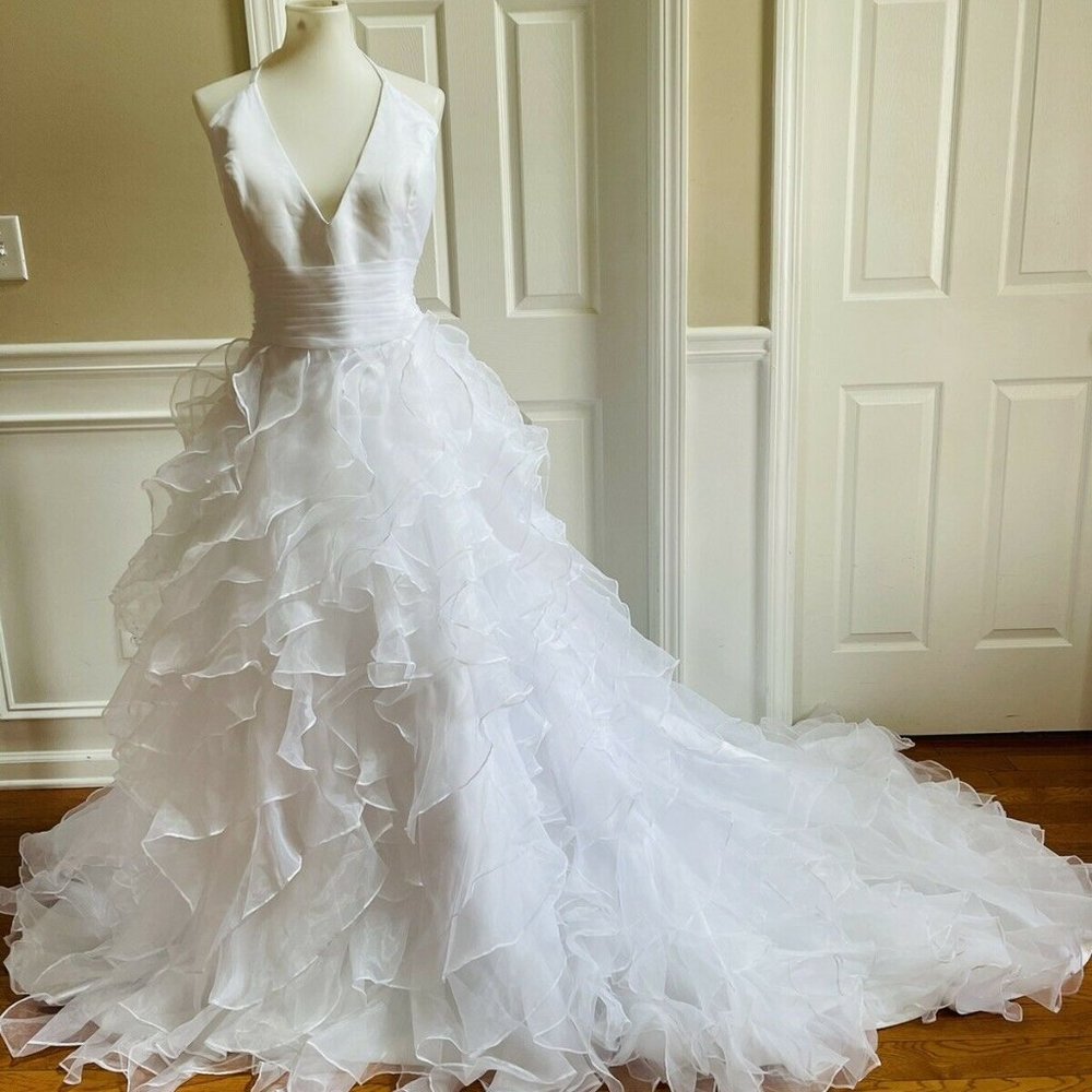 ANYA Stunning White Multiple Tiered Backless Flare Mermaid Wedding Dress